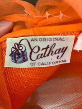 CATHAY, Orange, Silk, Solid, Layers of Gathered Tulle Netting Over Structured Net Base, Organza Bow at Side,
