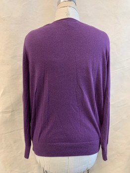 LANE BRYANT, Purple, Cotton, Polyester, Solid, V-neck Button Front, Long Sleeves, Ribbed Knit Waistband/Cuff, Cuff with Button Detail