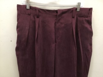 N/L, Plum Purple, Silk, Solid, Double Pleats, Zip Fly, 3 Pockets, Made To Order,