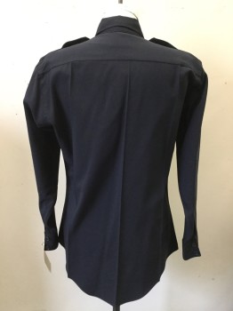 CONQUEROR, Midnight Blue, Polyester, Solid, Long Sleeve Button Front, Zip Front, Collar Attached,  Epaulets, 2 Pockets