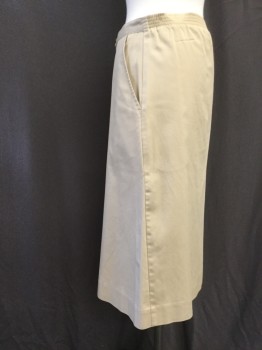 LA COSTE, Khaki Brown, Cotton, Polyester, Solid, A-line, Zip Front, 2 Pockets, Elastic Back Waistband,