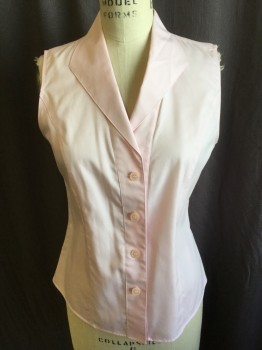 CALVIN KLEIN, Pink, Cotton, Solid, Collar Attached, Button Front, Sleeveless,
