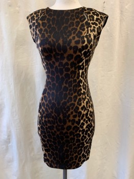 AQUA, Brown, Lt Brown, Black, Polyester, Animal Print, Leopard Print, Sleeveless, Zip Back, Body-con, Small Cut Out Slits On Back