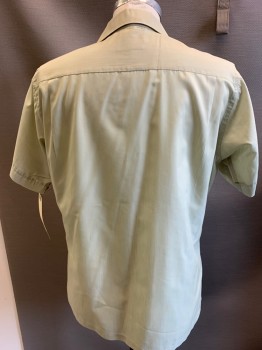 ENRO, Sage Green, Polyester, Cotton, Solid, Button Front, Short Sleeves, Collar Attached, 2 Pocket,