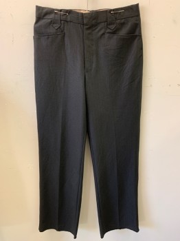 Mens, Pants, SERGIO VADDUCCI, Black, Polyester, Solid, OPEN, 32, Zip Front, Hook N Eye Closure, 4 Pockets, Flat Front, Pearl Button Snaps,