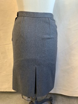 Womens, 1970s Vintage, Piece 2, NO LABEL, Medium Gray, Wool, Heathered, H 39.5, W 29, Flannel Skirt with 1" Waistband, Side Zip with Tab Closure, Inverted Pleat Center Front and Center Back, Made To Order