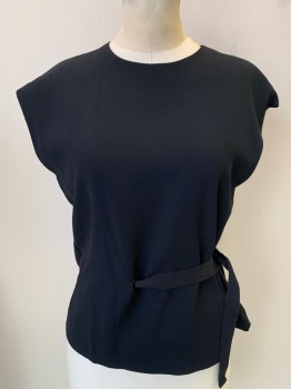 Womens, Top, RAG & BONE, Black, Triacetate, Polyester, Solid, XS, Pullover, Keyhole Back with Button, Left Side Tie with Grommet