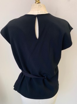 Womens, Top, RAG & BONE, Black, Triacetate, Polyester, Solid, XS, Pullover, Keyhole Back with Button, Left Side Tie with Grommet
