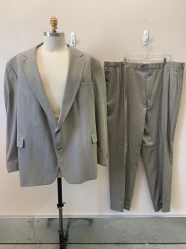 Mens, Suit, Jacket, John Weitz, Beige, Gray, Wool, 2 Color Weave, 52, 2 Buttons Single Breasted, Notched Lapel, 3 Pockets