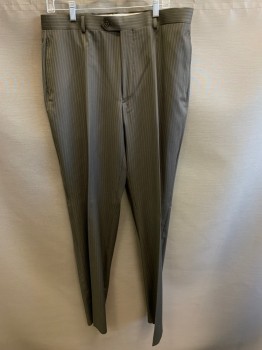 Mens, Suit, Pants, WILK-RODRIGUEZ, Dusty Brown, Tan Brown, Wool, Polyester, Stripes, OPEN, 36/, F.F, Belt Loops, Button Tab,