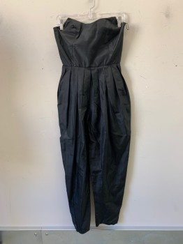 Womens, Jumpsuit, GIDEON OBERSON, Black, Polyester, Solid, W:26, B:32, Strapless, Sweetheart Neck, Zip Back, Pleated, 2 Pockets,