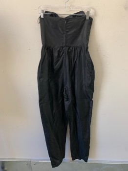 GIDEON OBERSON, Black, Polyester, Solid, Strapless, Sweetheart Neck, Zip Back, Pleated, 2 Pockets,