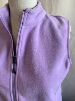 Womens, Vest, XEOXAREL, Lavender Purple, Polyester, Solid, M, Fleece, Zip Front, 2 Patch Pockets, Black Zipper Pull