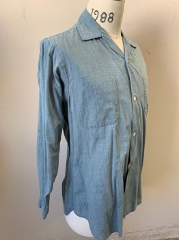 Mens, Shirt, ROTHSCHILDS, Lt Blue, Cream, Cotton, Heathered, Novelty Pattern, M, Micro Weave with Self Novelty Like Pattern, Long Sleeves, Button Front, Collar Attached, 2 Pockets, Spread Collar