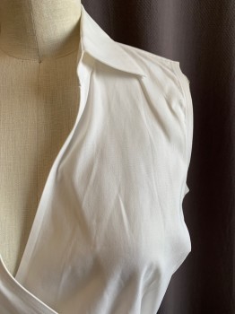 Womens, Top, BROOKS BROTHERS, White, Cotton, Synthetic, Solid, 2, C.A., V-N, Wrap Style, Slvls,