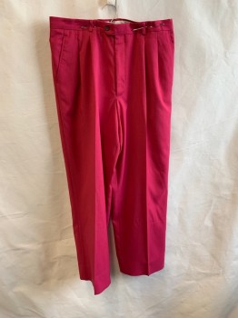 NO LABEL, Red, Poly/Cotton, Side Pockets, Zip Front, Pleated Front, 2 Back Welt Pockets