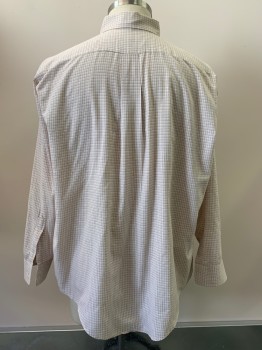 ARROW, Off White, Orange, Charcoal Gray, Polyester, Cotton, Grid , L/S, Button Front, Collar Attached, Chest Pocket