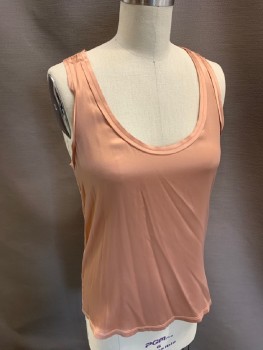 Womens, Top, REISS, Rose Pink, Silk, Elastane, S, Silk Front, Viscose Matte Stretchy Back, Scoop Neck, Sleeveless, Pleated At Shoulder Seam