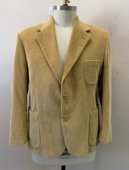 ANTICA SARTORIA CAMP, Tan Brown, Polyester, Solid, Single Breasted, 2 Buttons, Notched Lapel, 3 Pockets, 2 Back Vents, Corduroy
