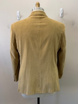 ANTICA SARTORIA CAMP, Tan Brown, Polyester, Solid, Single Breasted, 2 Buttons, Notched Lapel, 3 Pockets, 2 Back Vents, Corduroy