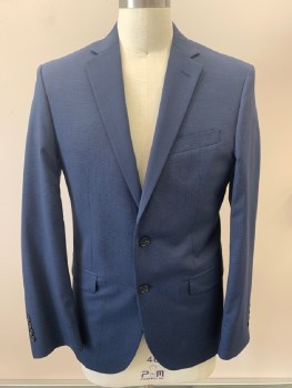 Mens, Sportcoat/Blazer, JOS A BANK, Navy Blue, Black, Wool, Houndstooth, 40R, Notched Lapel, Single Breasted, B.F., 2 Bttns, 3 Pckts