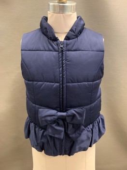 Childrens, Vest, LILY PULITZER, Navy Blue, Nylon, 8-10, L, Puffer, Mandarin Collar, Zip Front, Bow At Center Front, Ruffle Peplum, Small Stain At Back