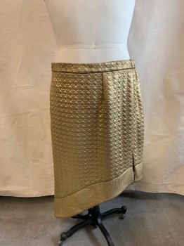 MTO, Gold, Synthetic, Solid, Geometric, Side Zipper, Elastic Waistband, Asymmetrical Hem, Quilted