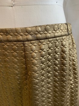 Mens, Historical Fiction Skirt, MTO, Gold, Synthetic, Solid, Geometric, W42, Side Zipper, Elastic Waistband, Asymmetrical Hem, Quilted