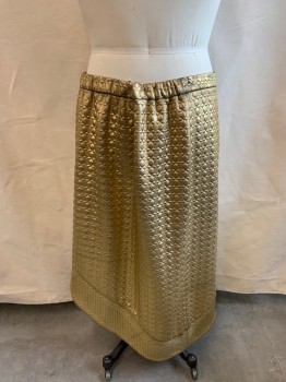 MTO, Gold, Synthetic, Solid, Geometric, Side Zipper, Elastic Waistband, Asymmetrical Hem, Quilted