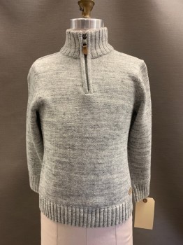 Childrens, Sweater, H&M, Gray, White, Cotton, 2 Color Weave, 4-6, L/S, High Neck, Zip Front,