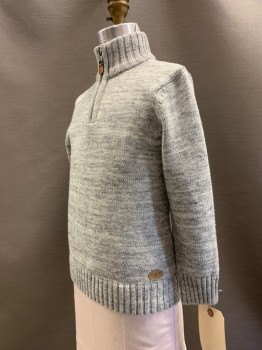 Childrens, Sweater, H&M, Gray, White, Cotton, 2 Color Weave, 4-6, L/S, High Neck, Zip Front,