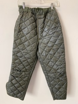 NO LABEL, Dk Olive Grn, Polyester, Elastic Waist Band, Puffed/quilted, Side Velcro Patch Opening