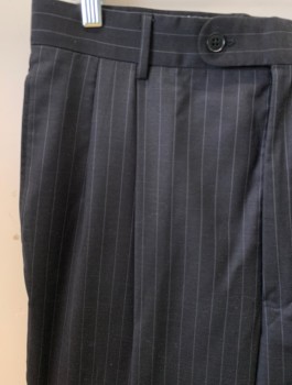 Mens, 1990s Vintage, Suit, Pants, CLAIBORNE, Charcoal Gray, Gray, Wool, Acetate, Stripes - Chalk , 36/34, Double Pleat