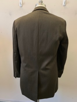 Mens, 1990s Vintage, Suit, Jacket, CHAPS, Brown, Wool, Solid, 40R, 2 Button Flap Pockets, Single Vent