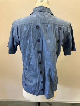 Mens, Shirt, DATTEL'S, 15.5, 15, Dusty Blue with 2 Tone Blue Embroidered Crown Design, C.A., S/S, B.F., 2 Pckts,