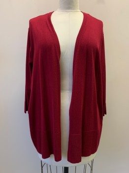 LANE BRYANT, Red, Rayon, Polyester, Solid, L/S, Open Front