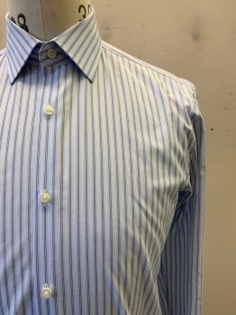 Mens, Casual Shirt, HUGO BOSS, Lt Blue, Blue, Cotton, Stripes - Vertical , 32/33, 14.5, L/S, Button Front, Collar Attached,
