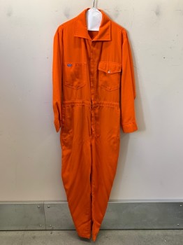 Mens, Coveralls/Jumpsuit, Work Rite, Orange, Cotton, Polyester, Solid, 42, L/S, Zip Front, Collar Attached, Chest And Side Pockets, Elastic Waist Band