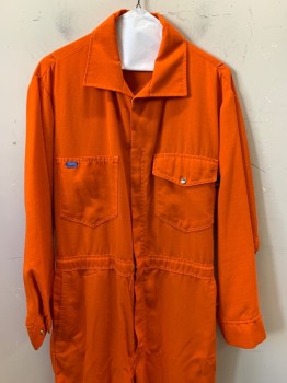 Mens, Coveralls/Jumpsuit, Work Rite, Orange, Cotton, Polyester, Solid, 42, L/S, Zip Front, Collar Attached, Chest And Side Pockets, Elastic Waist Band