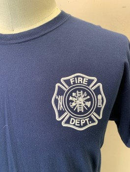 Mens, Fire/Police Shirt, JERZEES, Navy Blue, White, Cotton, Text, XL, S/S, "Fire Department"