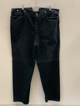 NL, Black, Cotton, Solid, F.F, Button Front, 3 Pockets, Metal Suspender Buttons, Back Half Belt, 1 Pocket