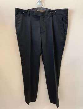 Mens, Slacks, MCNEAL, Black, Lt Gray, Wool, Polyester, Stripes - Pin, 36/33, Zip Front, Extended Waistband With Hook N Eye, 4 Pckts, F.F
