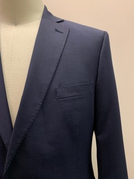 M&S COLLECTION, Navy Blue, Wool, Solid, 2 Buttons Single Breasted, Notched Lapel, 3 Pockets,