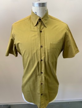 ANTO, Olive Green, Cotton, Solid, Button Front, S/S, Chest Pocket, Snap Down Collar, Tortoise Shell Buttons **Light Shoulder Burn