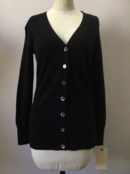 Womens, Cardigan Sweater, BLOOMINGDALES, Black, Cashmere, Solid, S, Black, V-neck, Button Front,