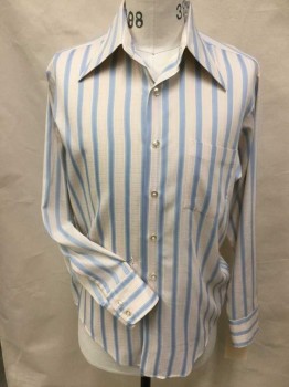 Mens, Dress Shirt, N/L, Off White, Baby Blue, Pink, Gray, Goldenrod Yellow, Poly/Cotton, Stripes - Vertical , M, Collar Attached, Button Front, 1pocket, Long Sleeves,