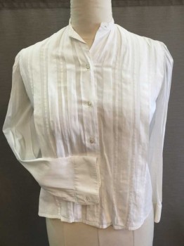 King, White, Cotton, Solid, Button Front, Long Sleeves, Inverted Pleat Stripe Front/Back, Band Collar, Sleeve Gathered At Shoulder, Twill Tape Back Waist Tie,