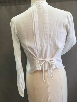King, White, Cotton, Solid, Button Front, Long Sleeves, Inverted Pleat Stripe Front/Back, Band Collar, Sleeve Gathered At Shoulder, Twill Tape Back Waist Tie,