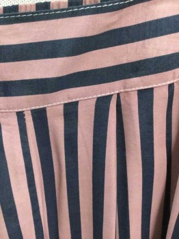 Womens, Shorts, N/L, Mauve Pink, Navy Blue, Stripes - Vertical , Culotte Shorts, High Waisted, W/Smocking At Center Back Waistband, Double Pleats, 7"Inseam, Side Pockets,