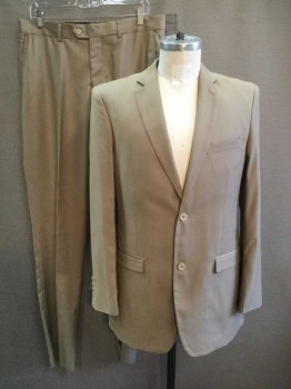 Mens, Suit, Jacket, ELEGANZA, Tan Brown, Polyester, Viscose, Solid, 40R, Collar Attached, Notched Lapel, 3 Pockets, Single Breasted, 2 Buttons